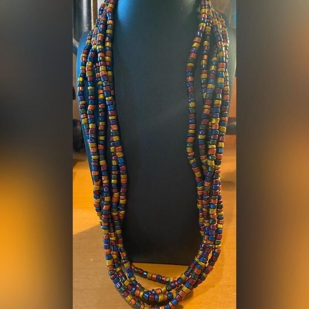 Multicolor Beaded Strand Necklace Layered Chunky Boho Statement Jewelry 45”